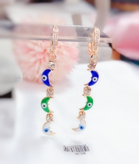 Moon style whiter/blue/red eye gem pendant earring