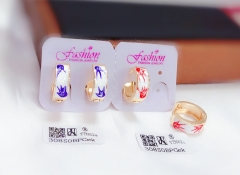 Purple/red patterned fashionable gold earrings