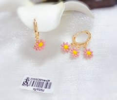 Pink flower style bright pendant earring