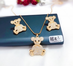 Full zircon bear exquisite popluar gold/silver necklace earring