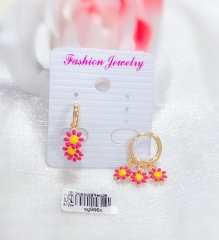 Red flower style bright pendant earring