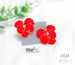 Red flower fine stud earring