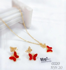 Artificial gemstone exquisite red butterfly necklace earring set