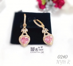 Love heart pink zircon pendant bright earrings