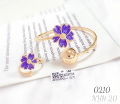 Purple flower shiny gold/silver bangle ring