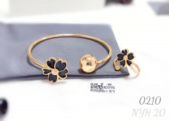 Black flower exquisite gold/silver beads bangle ring set