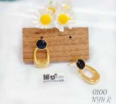 Hollow style black pattern gold earring