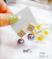 Artificial gemstone exquisite purple color pearl earring