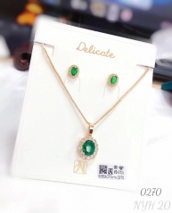 Oval Shape Green Zircon Delicate Gold/Silver Earrings Necklace