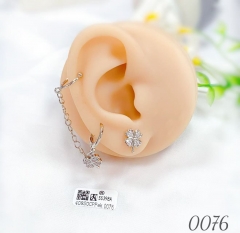 Four leaf style gem silver color earring