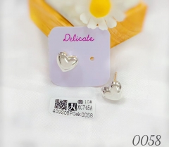 Shiny heart silver color stud earring