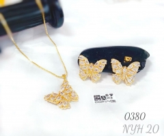 Artificial gemstone exquisite butterfly gold/silver color necklace earring