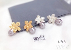 Flower style exquisite purple pearl earring