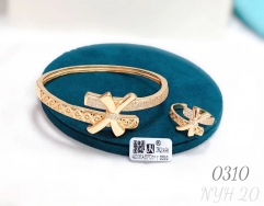 Irregular style gem gold/silver color bangle ring set