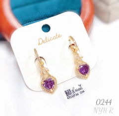 Purple zircon heart style bright earring