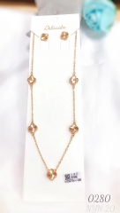 Linear Clover Exquisite Rose Gold Color Earrings Necklace