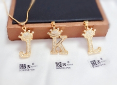 Letter J/K/L With Crown Pendant Shiny Necklace