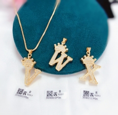 Letter V/W/X With Crown Pendant Shiny Necklace