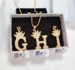 Letter J/K/L With Crown Pendant Shiny Necklace