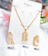 Letter A/B/C With Crown Pendant Shiny Necklace