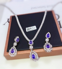 Gorgeous exquisite blue color zircon earring necklace