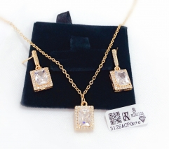 Square zircon style exquisite shiny gold/silver color earring necklace