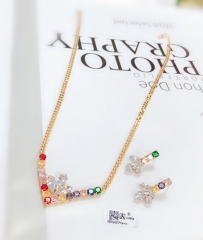 Colorful shiny zircon earring necklace