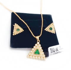 triangular style green zircon earring necklace