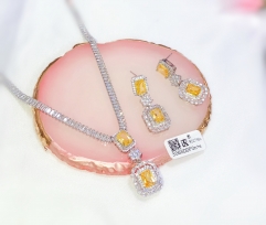 Gorgeous high style orange zircon silver color earring necklace