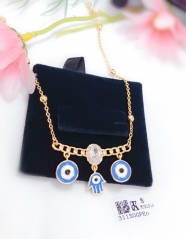 Hand blue eye model shiny gold/silver color neckalce