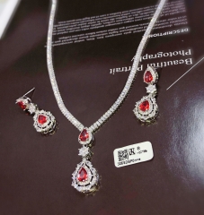 Gorgeous exquisite red color zircon earring necklace