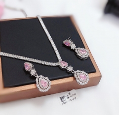 Gorgeous exquisite pink color zircon earring necklace