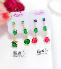 Colorful zircon gold color pendant earring