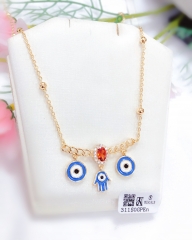 Hand blue eye model red zircon shiny gold/silver color neckalce