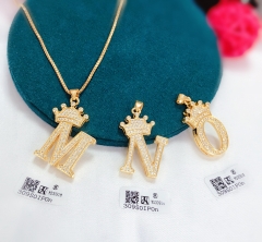 Letter M/N/O With Crown Pendant Shiny Necklace