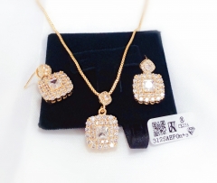 Square style zircon dazzling gold/silver color earring necklace