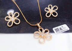 Hollow flower style popular silver/gold color earring necklace