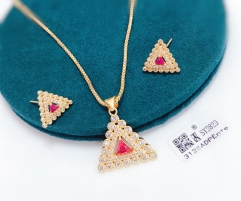 Triangular style red zircon earrings necklace