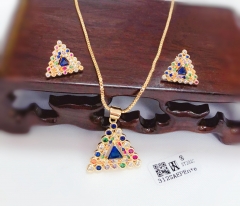 Triangular style colorful zircon earrings necklace