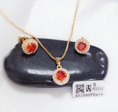 Round Shape Red Zircon Delicate Gold/Silver Earrings Necklace