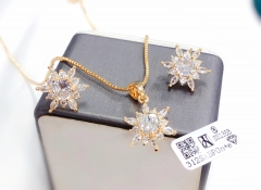 Flower model dazzling gold/silver color earring necklace