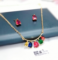 Teardrop style colorful zircon gold/silver color earring necklace