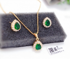 Teardrop Shape Green Zircon Delicate Gold/Silver Earrings Necklace