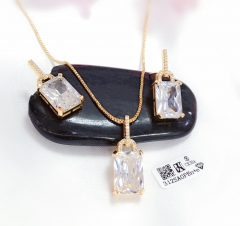 Square model zircon simple gold/silver color earring necklace