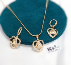 Hollow heart style shiny earring necklace