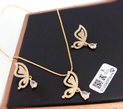 Butterfly model dazzling gold/silver color earring necklace