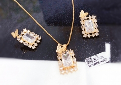 Square style zircon dazzling gold/silver color earring necklace