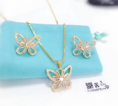 Butterfly model shiny gold/silver color earring necklace