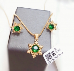 snowflake model green zircon fine earring necklace