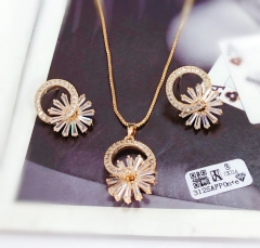 Gorgeous flower style dazzling silver/gold color earring necklace